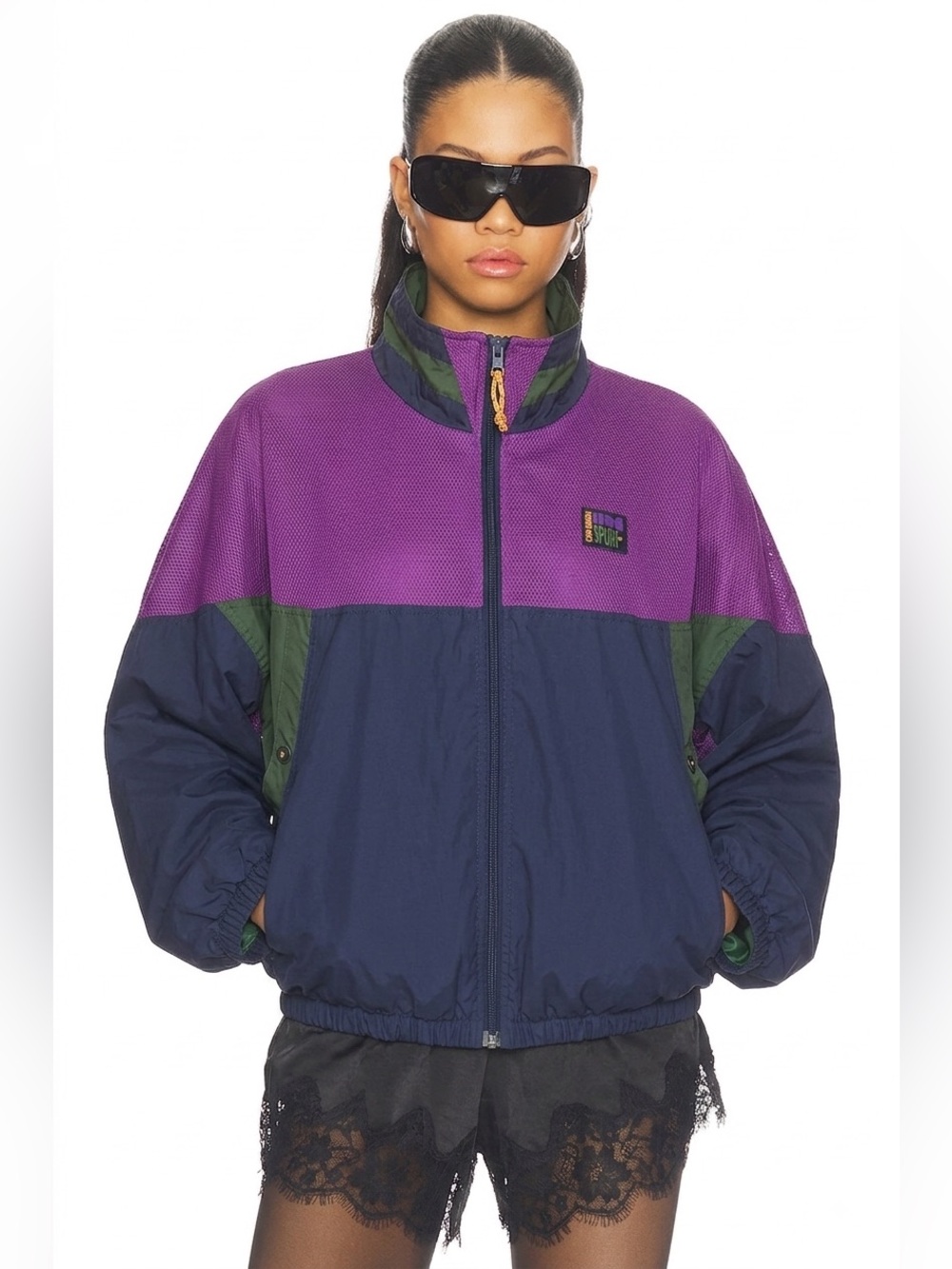 Vintage 90s IN SPORT Color Block Windbreaker Jacket Womens L Athletic Purple Zip